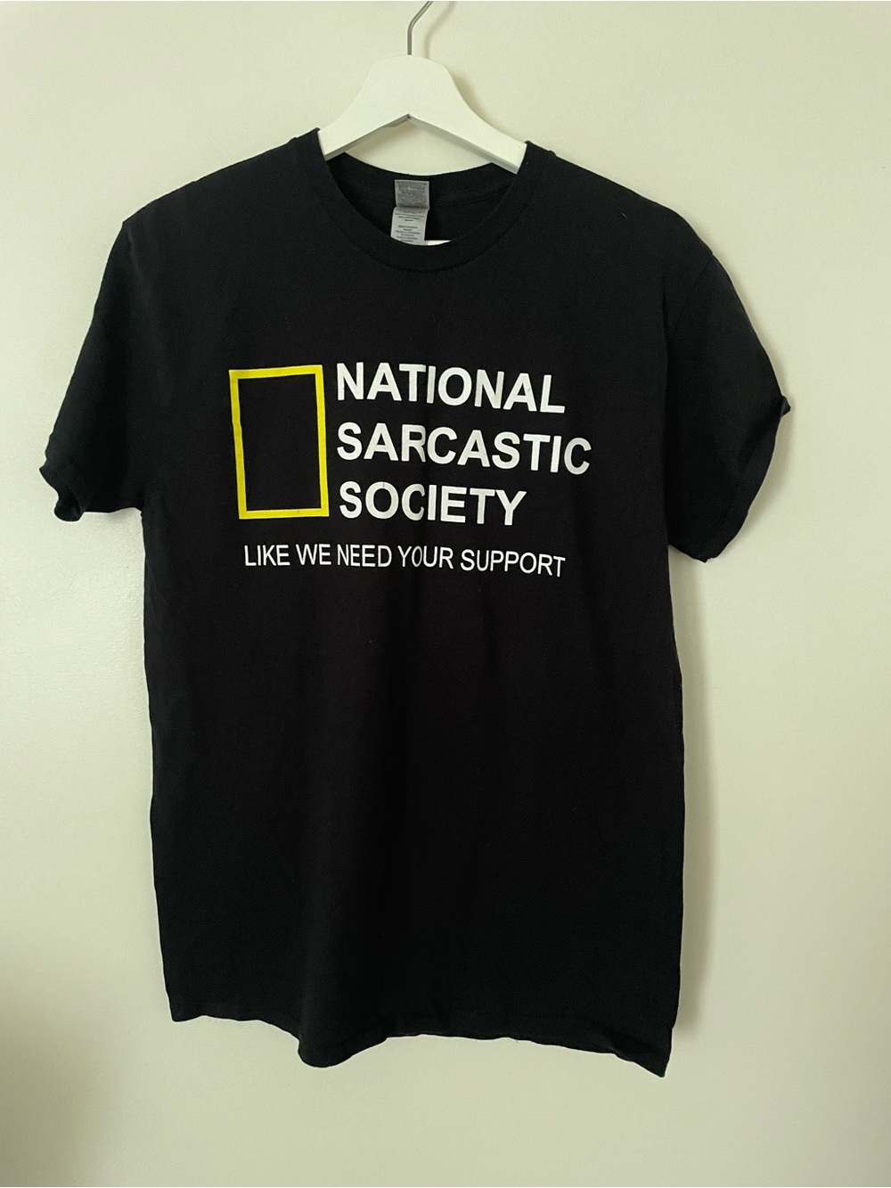 Gildan Black Graphic Tee with Yellow & White Print